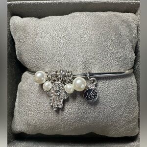 Vera Bradley Silver Charm Bracelet Pearl Hamsa Crystal Bangle